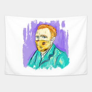 Post-Impressionist Style Van Gogh Portrait with Sunflower Mask Tapestry