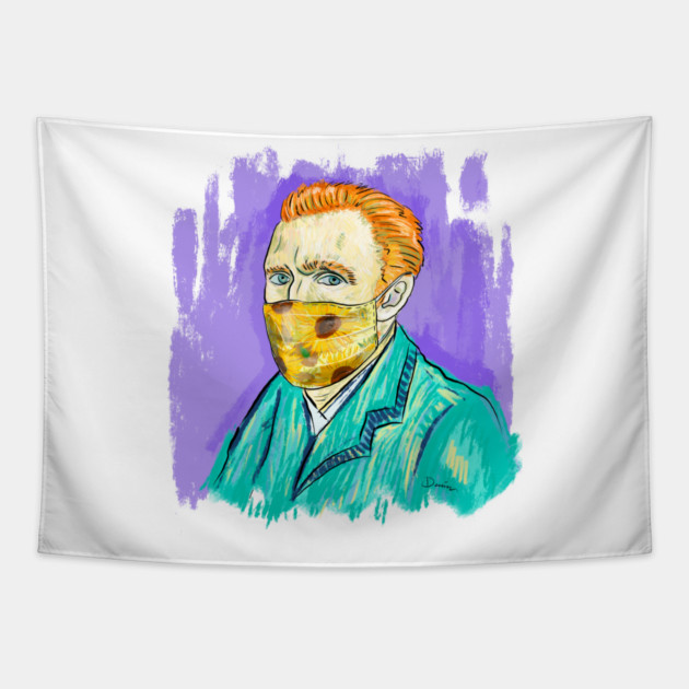 Post-Impressionist Style Van Gogh Portrait with Sunflower Mask Tapestry by denizko