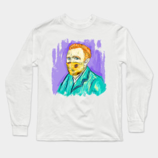 Post-Impressionist Style Van Gogh Portrait with Sunflower Mask Long Sleeve T-Shirt
