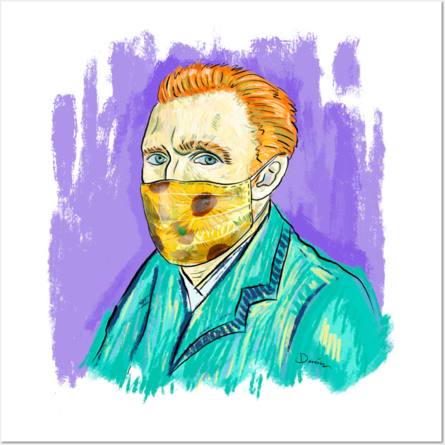 Post-Impressionist Style Van Gogh Portrait with Sunflower Mask Wall Art by denizko