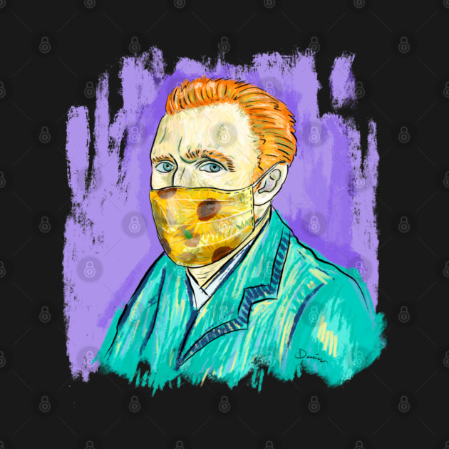 Post-Impressionist Style Van Gogh Portrait with Sunflower Mask by denizko