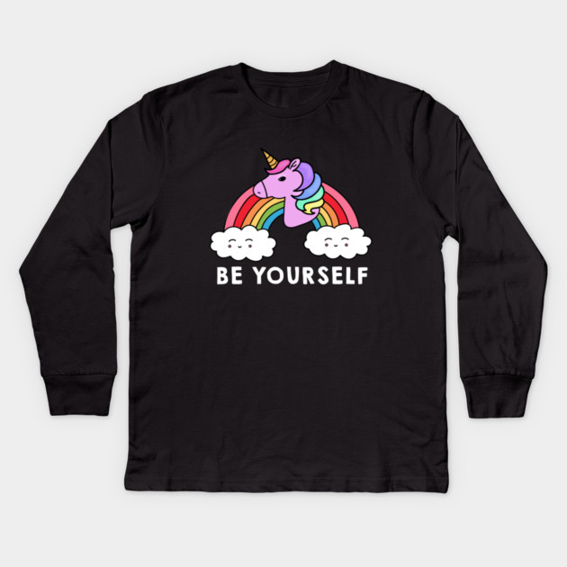 Be Yourself Unicorn Rainbow Kids Long Sleeve T-Shirt by logiamerch