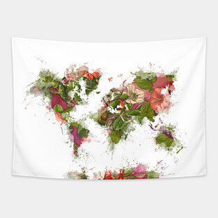world map flowers  #map #worldmap Tapestry