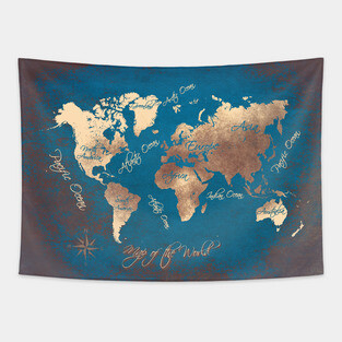 world map blue art  #map #worldmap Tapestry