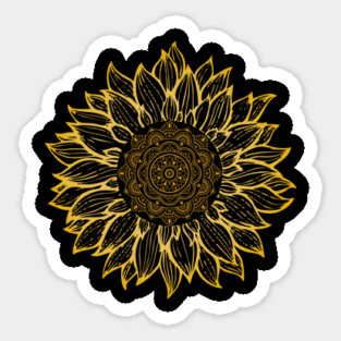 Sunflower Mandala Pattern - Golden Etching Nature Design Sticker
