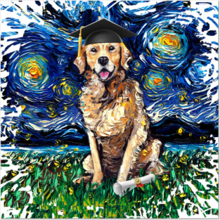 Golden Retriever Night Graduation splash version Posters and Art