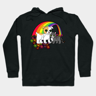 Cute Puppy and Kitty over the Rainbow Hoodie
