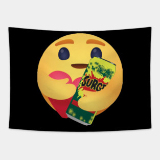 Surge 90s soda drink care hug emoji Tapestry