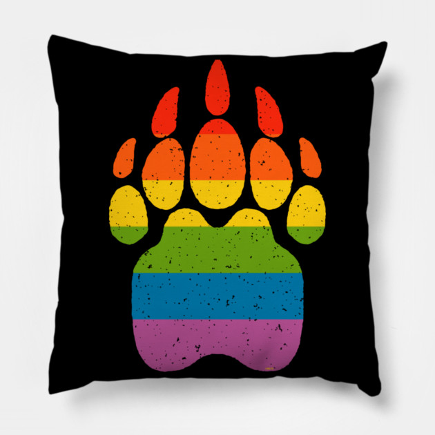 Bear Rainbow Flag Paw Gay Pride Pillow by creative