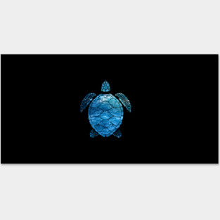 Cute Ocean Wave Turtle - Hawaiian Sea Turquoise Turtle Black Posters and Art