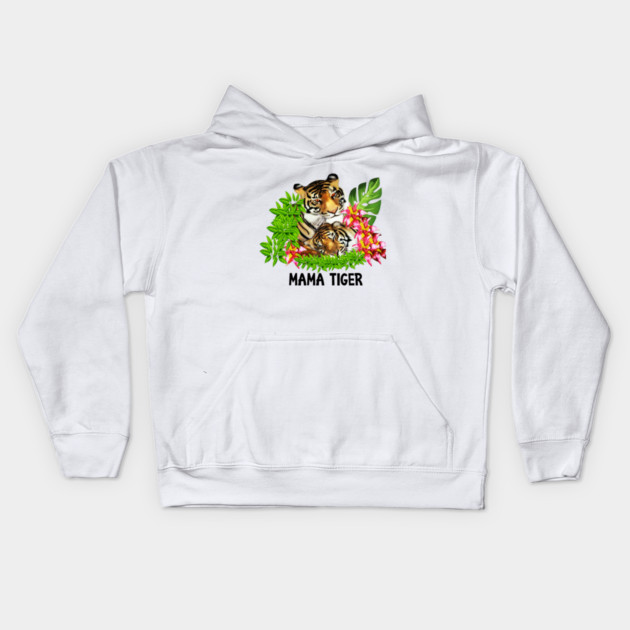 Tiger Mom with Cub Tropical Animal Kids Hoodie by logiamerch