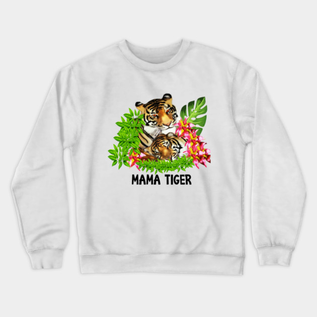 Tiger Mom with Cub Tropical Animal Crewneck Sweatshirt by logiamerch
