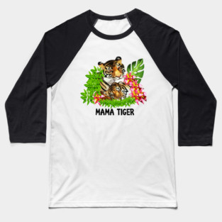 Tiger Mom with Cub Tropical Animal Baseball T-Shirt