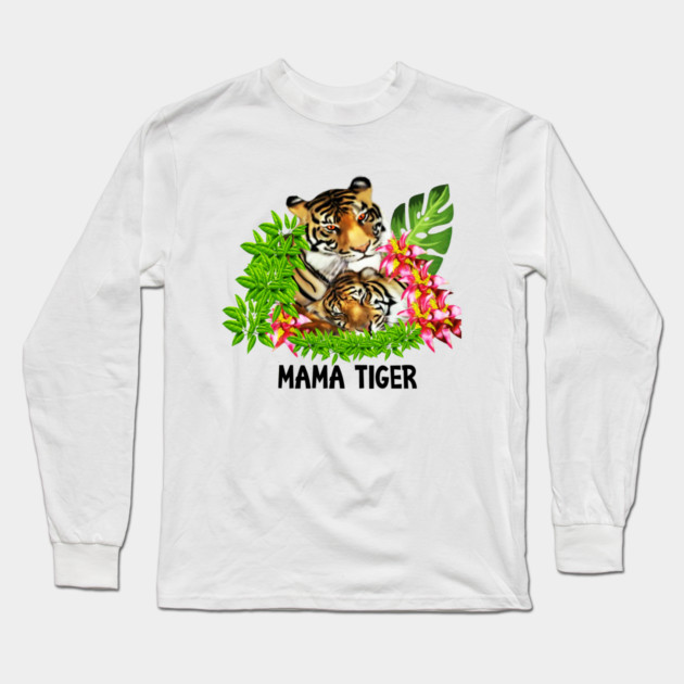 Tiger Mom with Cub Tropical Animal Long Sleeve T-Shirt by logiamerch
