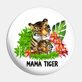Tiger Mom with Cub Tropical Animal Pin