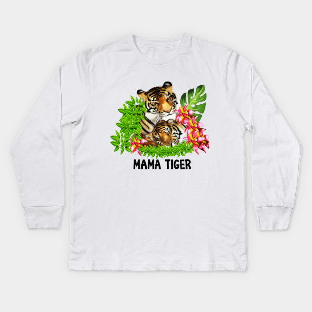 Tiger Mom with Cub Tropical Animal Kids Long Sleeve T-Shirt by logiamerch