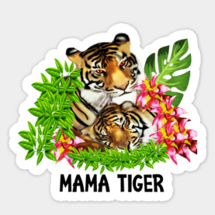 Tiger Mom with Cub Tropical Animal Sticker