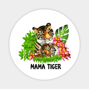 Tiger Mom with Cub Tropical Animal Magnet