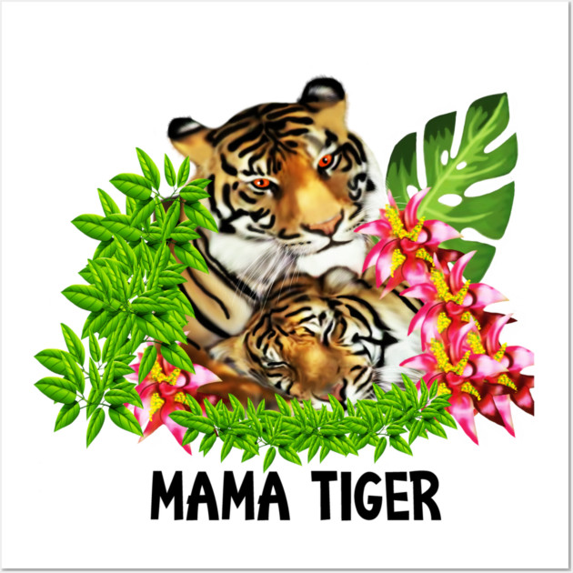 Tiger Mom with Cub Tropical Animal Wall Art by logiamerch