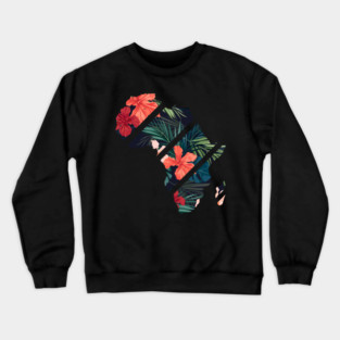 Africa Map Tropical Floral Patterns, African Crewneck Sweatshirt