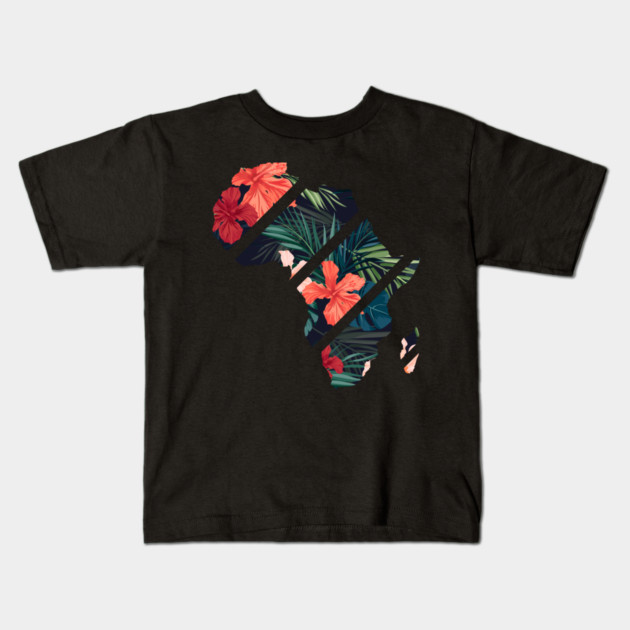 Africa Map Tropical Floral Patterns, African Kids T-Shirt by logiamerch