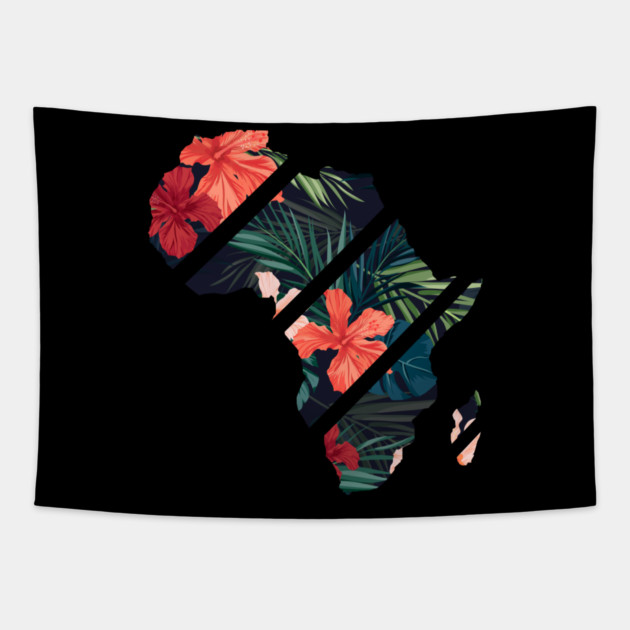 Africa Map Tropical Floral Patterns, African Tapestry by logiamerch