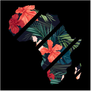 Africa Map Tropical Floral Patterns, African Posters and Art