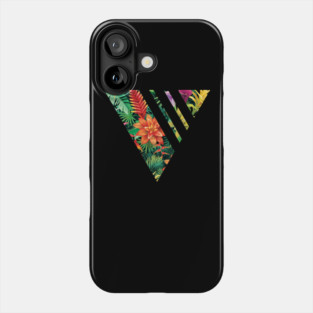 Tropical Geometric triangle with stripes, Floral Phone Case