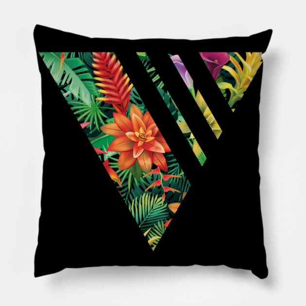 Tropical Geometric triangle with stripes, Floral Pillow by logiamerch