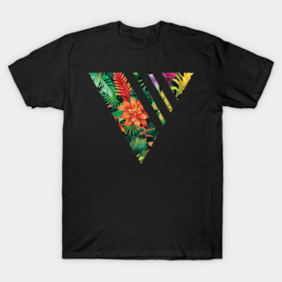 Tropical Geometric triangle with stripes, Floral T-Shirt