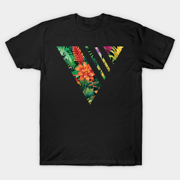 Tropical Geometric triangle with stripes, Floral T-Shirt by logiamerch