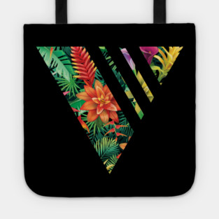 Tropical Geometric triangle with stripes, Floral Tote