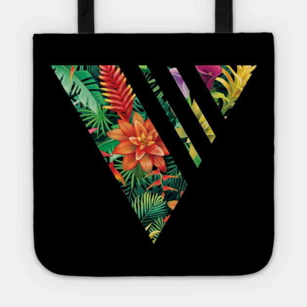 Tropical Geometric triangle with stripes, Floral Tote by logiamerch