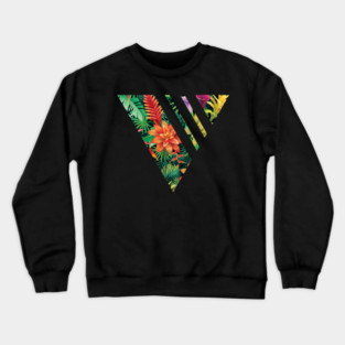 Tropical Geometric triangle with stripes, Floral Crewneck Sweatshirt