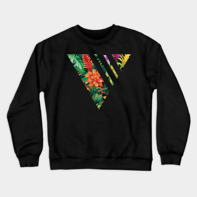 Tropical Geometric triangle with stripes, Floral Crewneck Sweatshirt by logiamerch
