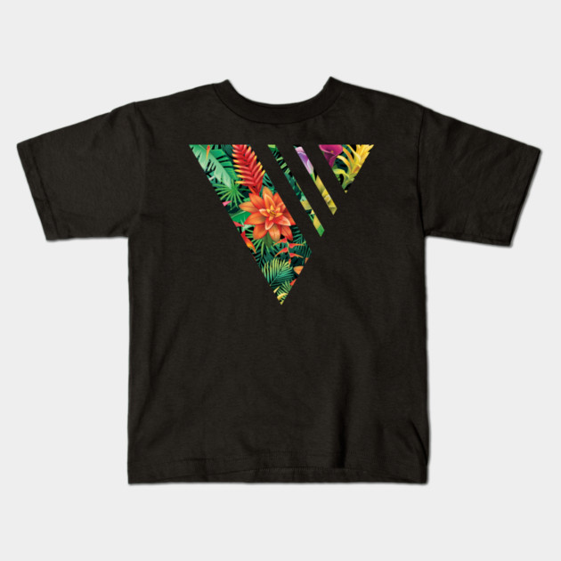 Tropical Geometric triangle with stripes, Floral Kids T-Shirt by logiamerch