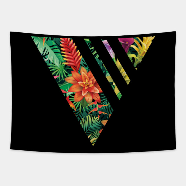 Tropical Geometric triangle with stripes, Floral Tapestry by logiamerch