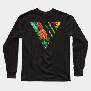 Tropical Geometric triangle with stripes, Floral Long Sleeve T-Shirt