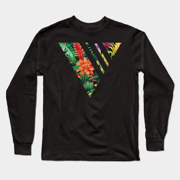 Tropical Geometric triangle with stripes, Floral Long Sleeve T-Shirt by logiamerch