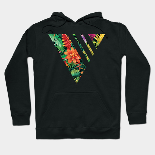 Tropical Geometric triangle with stripes, Floral Hoodie by logiamerch