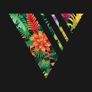 Tropical Geometric triangle with stripes, Floral T-Shirt