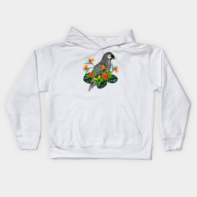 African Parrot, Tropical bird Floral Kids Hoodie by logiamerch