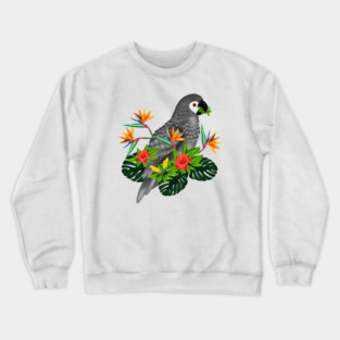 African Parrot, Tropical bird Floral Crewneck Sweatshirt