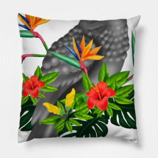 African Parrot, Tropical bird Floral Pillow