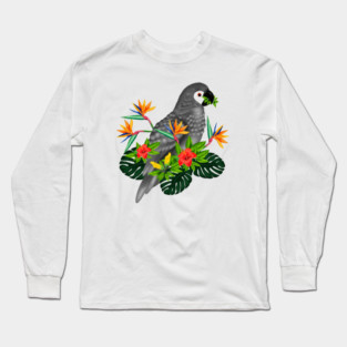 African Parrot, Tropical bird Floral Long Sleeve T-Shirt