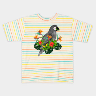 African Parrot, Tropical bird Floral Kids T-Shirt