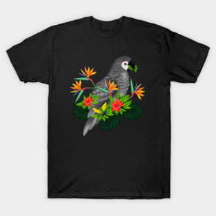 African Parrot, Tropical bird Floral T-Shirt