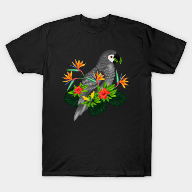 African Parrot, Tropical bird Floral T-Shirt by logiamerch