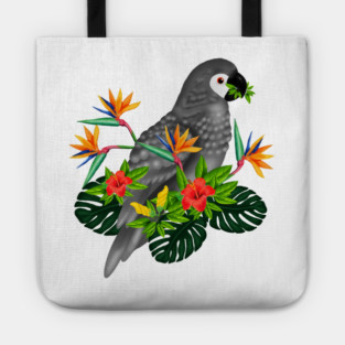 African Parrot, Tropical bird Floral Tote