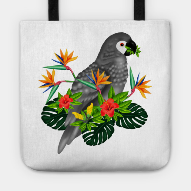African Parrot, Tropical bird Floral Tote by logiamerch